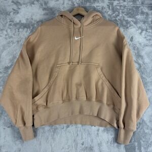 Nike Tan Cropped Hoodie with White Swoosh
